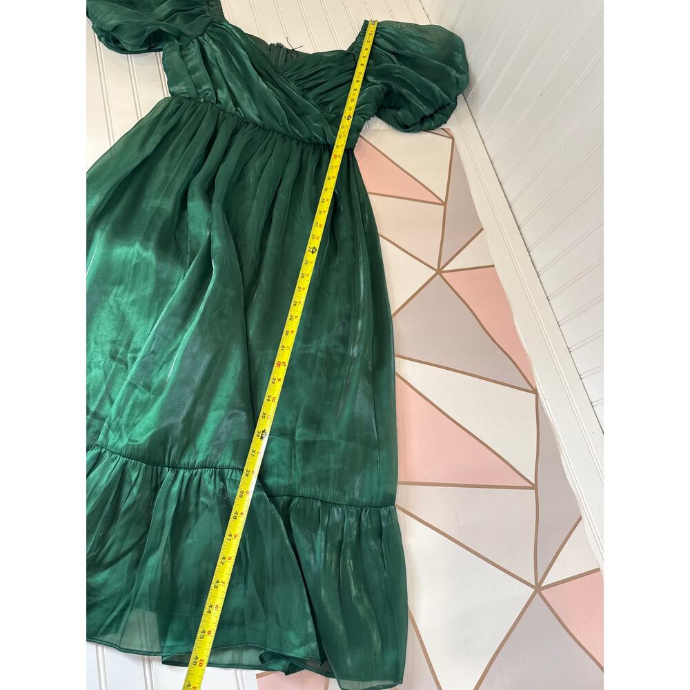 Lulus Remarkable Sensation Emerald Green Puff Sleeve Tiered Dress Party Small - Picture 9 of 10